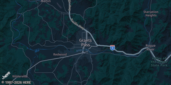 Map of Grants Pass, OR. The exact address of Josephine County Fairgrounds is not known, so the map shows the area rather than a specific building.