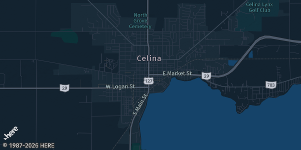 Map of Celina, OH. The exact address of Celina Eagles is not known, so the map shows the area rather than a specific building.