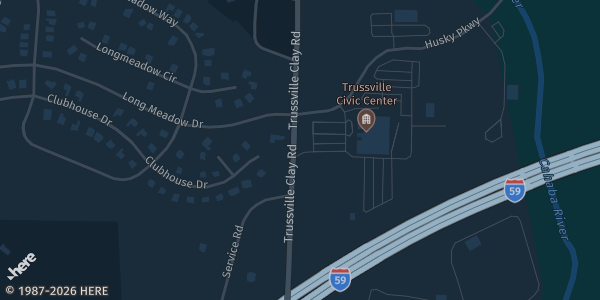 Map showing Trussville Civic Center in AL.