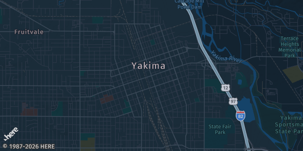Map of Yakima, WA. The exact address of Wreckreation Center is not known, so the map shows the area rather than a specific building.