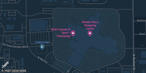 Map showing Market Place Shopping Center in Champaign, IL.