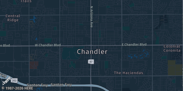 Map of Chandler, AZ. The exact address of Knights of Columbus is not known, so the map shows the area rather than a specific building.