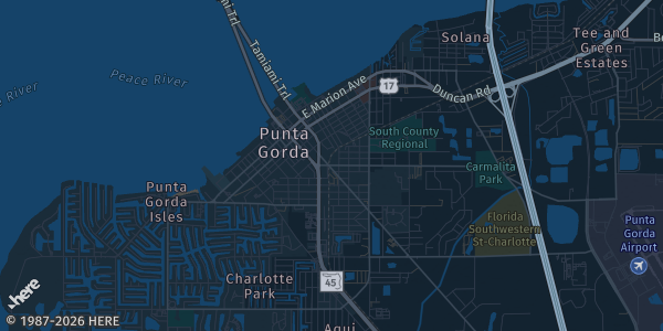 Map of Punta Gorda, FL. The exact address of Charlotte Harbor Event and Conference Center is not known, so the map shows the area rather than a specific building.
