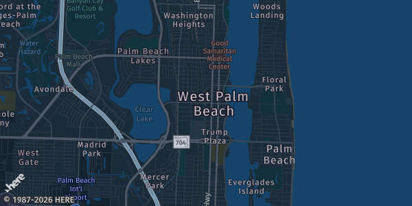 Map of West Palm Beach, FL. The exact address of Amara Shrine is not known, so the map shows the area rather than a specific building.