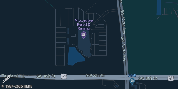 Map showing Miccosukee Casino & Resort in Miami, FL.