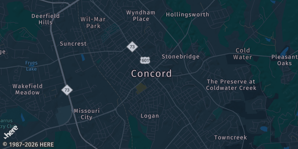 Map of Concord, NC. The exact address of Cabarrus Arena & Events Center is not known, so the map shows the area rather than a specific building.