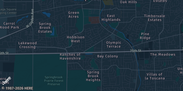 Map of Naperville, IL. The exact address of Chasers Laser Tag is not known, so the map shows the area rather than a specific building.