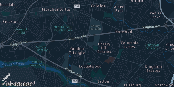 Map of Cherry Hill, NJ. The exact address of Doubletree by Hilton is not known, so the map shows the area rather than a specific building.
