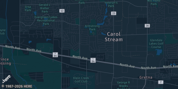 Map of Carol Stream, IL. The exact address of Holiday Inn & Suites is not known, so the map shows the area rather than a specific building.