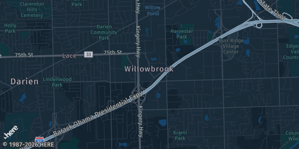 Map of Willowbrook, IL. The exact address of Willowbrook Burr Ridge Sports Perfomance Center is not known, so the map shows the area rather than a specific building.