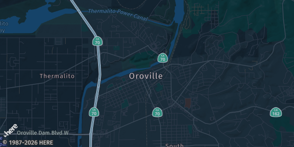 Map of Oroville, CA. The exact address of Oroville Convention Center is not known, so the map shows the area rather than a specific building.