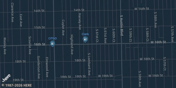 Map of Berwyn, IL. The exact address of Sokol-Tabor Hall is not known, so the map shows the area rather than a specific building.