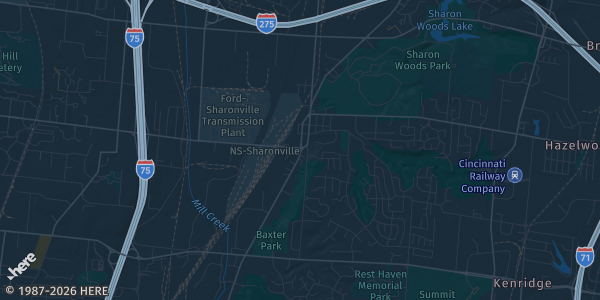 Map of Sharonville, OH. The exact address of Cincinnati Comic Expo is not known, so the map shows the area rather than a specific building.