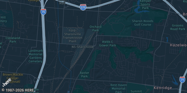 Map of Sharonville, OH. The exact address of Cincinnati Comic Expo is not known, so the map shows the area rather than a specific building.