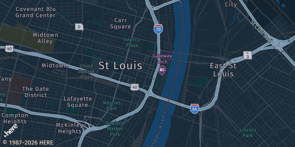 Map of St. Louis, MO. The exact address of Rockwell Brewing is not known, so the map shows the area rather than a specific building.