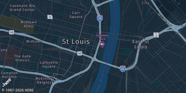 Map of St. Louis, MO. The exact address of Rockwell Brewing is not known, so the map shows the area rather than a specific building.