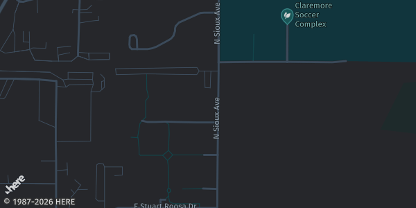 Map showing Claremore Community Center in Claremore, OK.