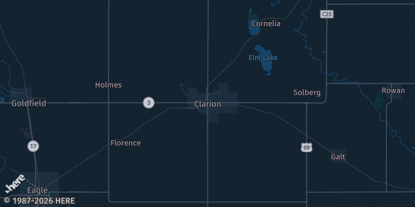 Map of Clarion, IA. The exact address of this venue is not known, so the map shows the area rather than a specific building.