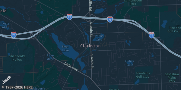 Map of Clarkston, MI. The exact address of American Legion - Post 63 is not known, so the map shows the area rather than a specific building.