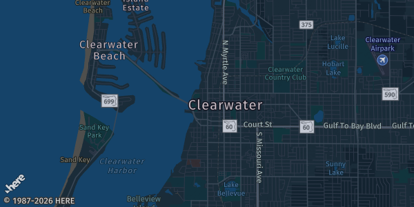 Map of Clearwater, FL. The exact address of Banquet Masters is not known, so the map shows the area rather than a specific building.