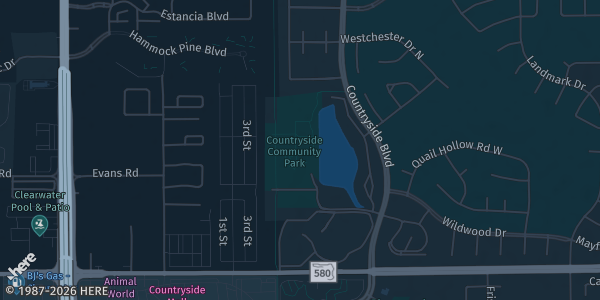 Map of Clearwater, FL. The exact address of Countryside Rec Center is not known, so the map shows the area rather than a specific building.