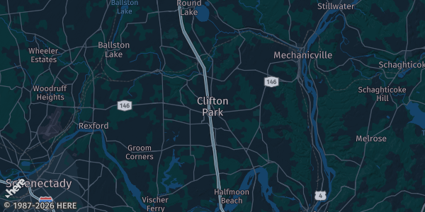Map of Clifton Park, NY. The exact address of American Legion Auxiliary Mohawk Unit 1450 is not known, so the map shows the area rather than a specific building.