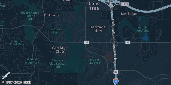 Map of Lone Tree, CO. The exact address of Marriott Denver South is not known, so the map shows the area rather than a specific building.