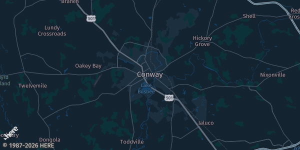 Map of Conway, SC. The exact address of Coastal Carolina Athletics-Indoor Practice Facility is not known, so the map shows the area rather than a specific building.