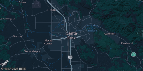Map of Santa Rosa, CA. The exact address of Coddingtown Center is not known, so the map shows the area rather than a specific building.