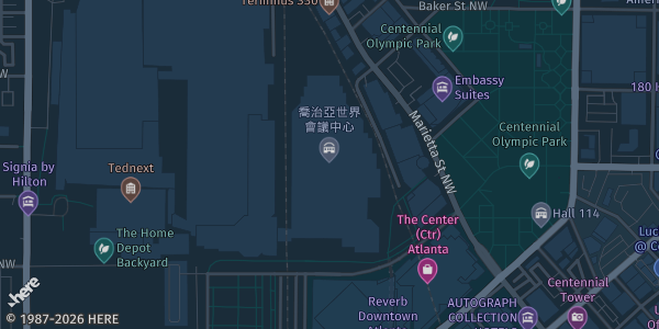 Map showing Georgia World Congress Center — Hall A1 in Atlanta, GA.