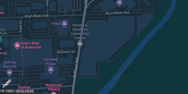 Map showing Donald E. Stephens Convention Center, Hall A in Rosemont, IL.
