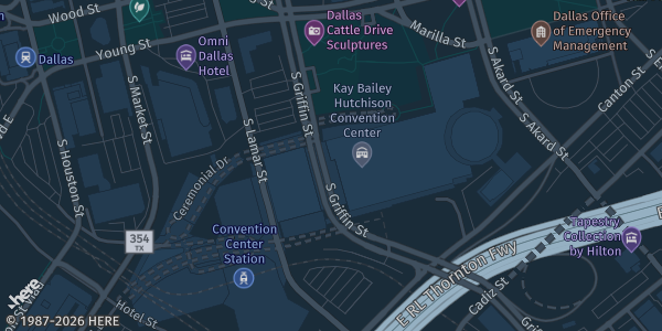 Map showing Kay Bailey Hutchison Convention Center, 650 S Griffin St (Dallas, TX) in Dallas, TX.