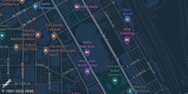 Map showing Fort Worth Convention Center in Fort Worth, TX.