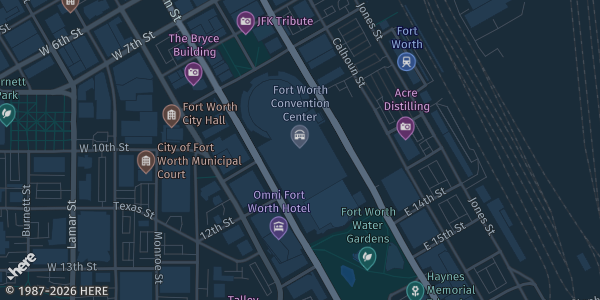 Map showing Fort Worth Convention Center in Fort Worth, TX.