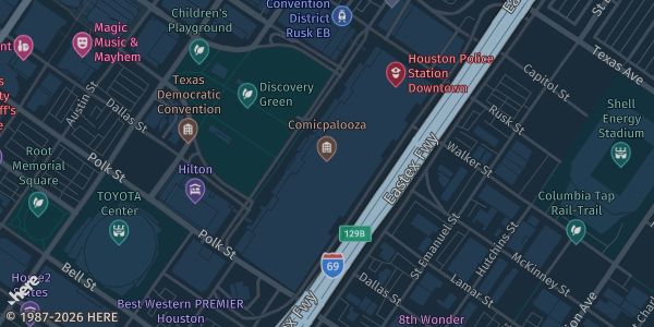 Map showing George R. Brown Convention Center, Hall B in Houston, TX.