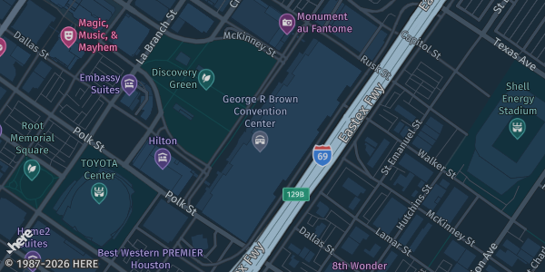 Map showing George R. Brown Convention Center, Hall B in Houston, TX.