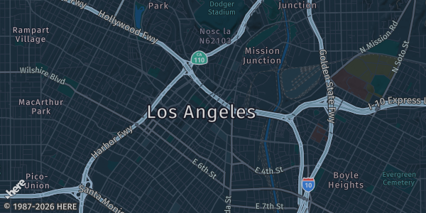 Map of Los Angeles, CA. The exact address of Los Angeles Convention Center is not known, so the map shows the area rather than a specific building.