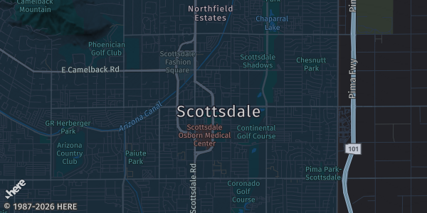 Map of Scottsdale, AZ. The exact address of Assumption Greek Orthodox Church is not known, so the map shows the area rather than a specific building.