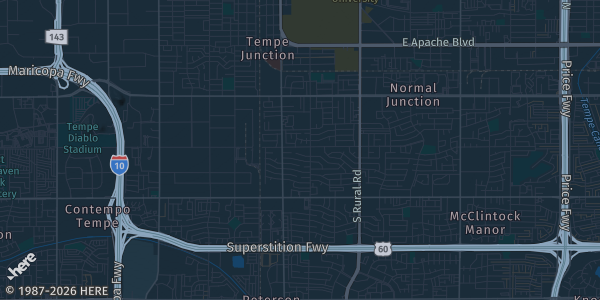 Map of Tempe, AZ. The exact address of Collectibles on College Tempe Monthly Show is not known, so the map shows the area rather than a specific building.