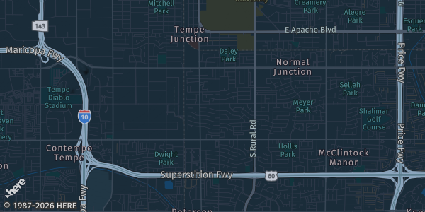 Map of Tempe, AZ. The exact address of Collectibles on College Tempe Monthly Show is not known, so the map shows the area rather than a specific building.