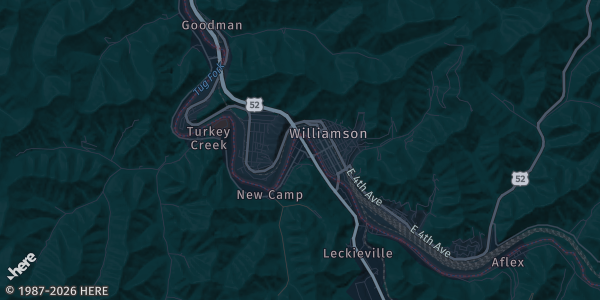 Map of South Williamson, KY. The exact address of Southside Mall is not known, so the map shows the area rather than a specific building.