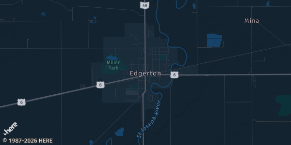 Map of Edgerton, OH. The exact address of Edgerton Village Old Gym is not known, so the map shows the area rather than a specific building.