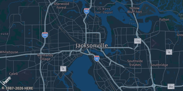 Map of Jacksonville, FL. The exact address of this venue is not known, so the map shows the area rather than a specific building.