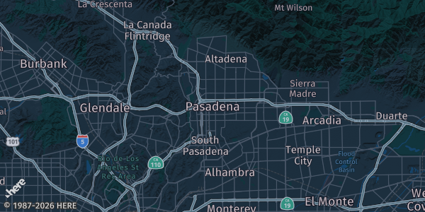 Map of Pasadena, CA. The exact address of Hotel Dena Pasadena Convention Center is not known, so the map shows the area rather than a specific building.