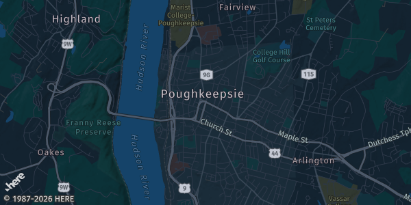 Map of Poughkeepsie, NY. The exact address of Poughkeepsie Galleria Mall is not known, so the map shows the area rather than a specific building.