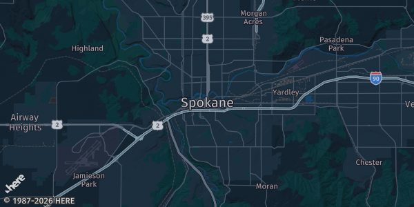 Map of Spokane, WA. The exact address of Northern Quest Resort & Casino is not known, so the map shows the area rather than a specific building.