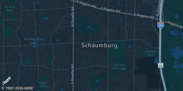 Map of Schaumburg, IL. The exact address of 1100 Eventz is not known, so the map shows the area rather than a specific building.