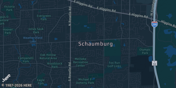 Map of Schaumburg, IL. The exact address of 1100 Eventz is not known, so the map shows the area rather than a specific building.