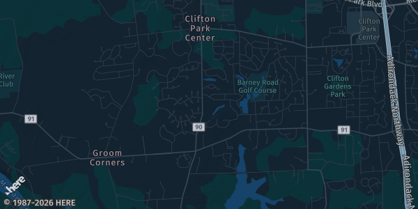 Map of Clifton Park, NY. The exact address of Clifton Park Center is not known, so the map shows the area rather than a specific building.
