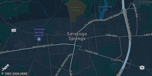 Map of Saratoga Springs, NY. The exact address of Wilton Mall is not known, so the map shows the area rather than a specific building.